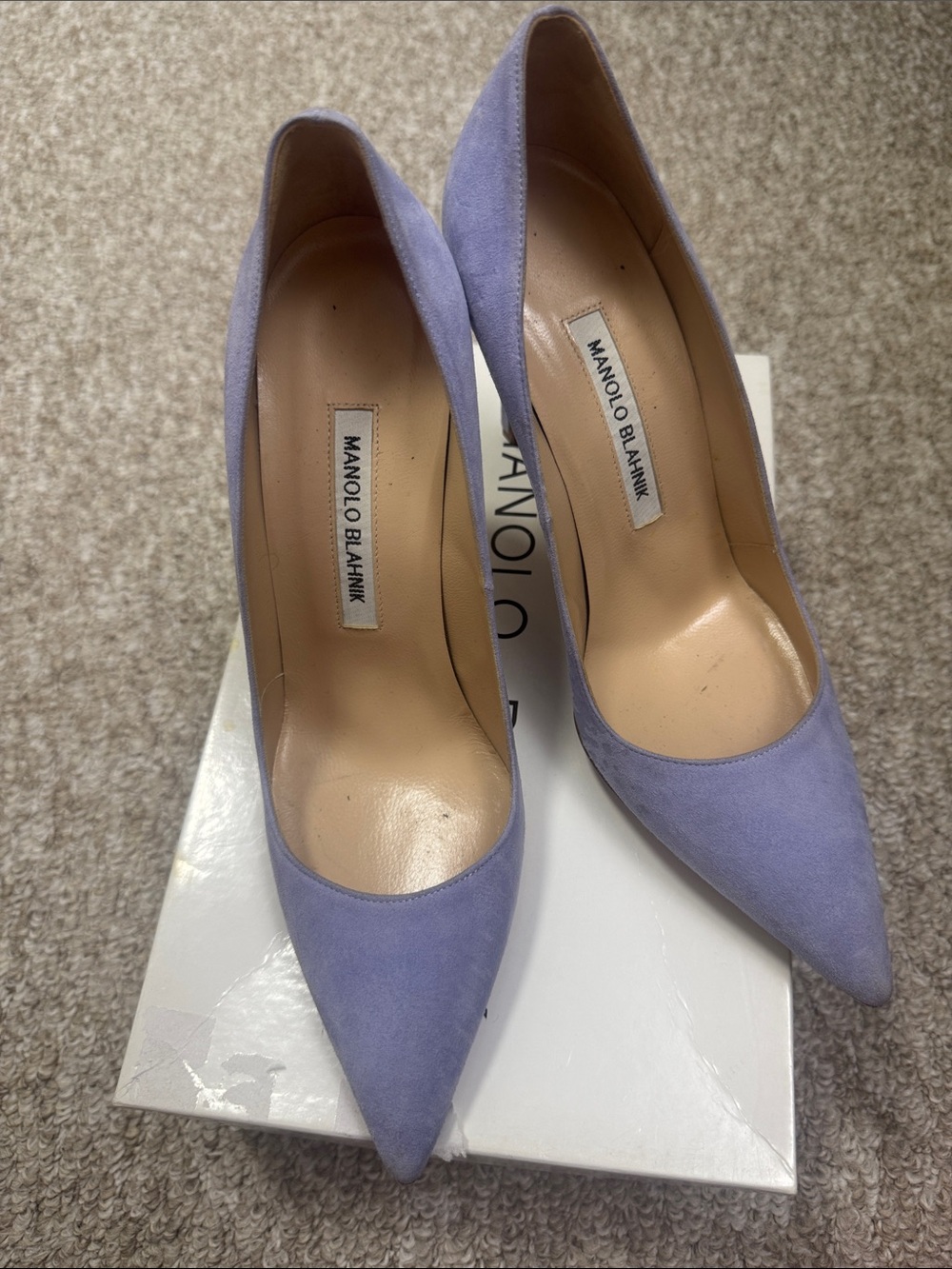Manolo Blahnik Lavender Suede Pointed-Toe Pumps